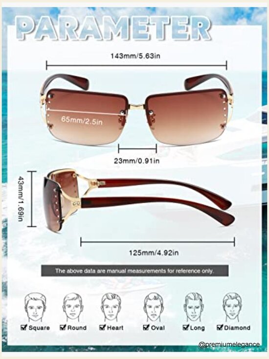 Rimless Rectangle Sunglasses for Women Trendy Y2K Style UV400